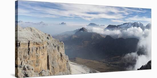 View towards Antelao, Pelmo, Civetta, Marmolada seen from Sella mountain range-Martin Zwick-Stretched Canvas