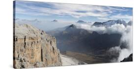 View towards Antelao, Pelmo, Civetta, Marmolada seen from Sella mountain range-Martin Zwick-Stretched Canvas