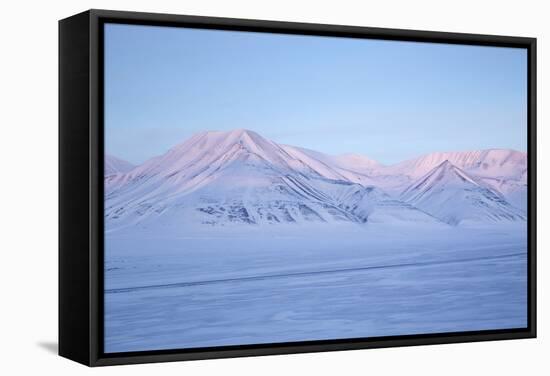 View Towards Dirigenten Mountain and Tenoren across Adventdalen Valley at Sunset-Stephen Studd-Framed Stretched Canvas