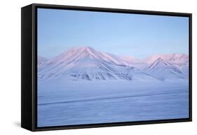 View Towards Dirigenten Mountain and Tenoren across Adventdalen Valley at Sunset-Stephen Studd-Framed Stretched Canvas