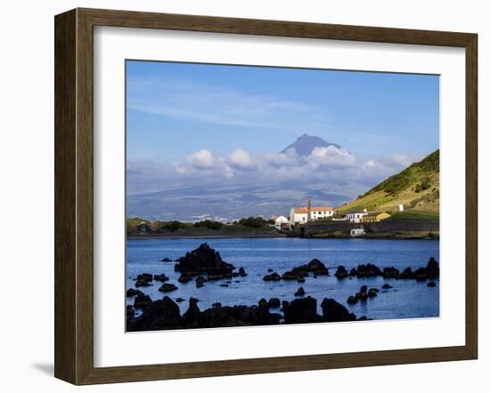 View towards Porto Pim Whaling Station and Pico Mounain, Faial Island, Azores, Portugal, Atlantic,-Karol Kozlowski-Framed Photographic Print