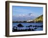 View towards Porto Pim Whaling Station and Pico Mounain, Faial Island, Azores, Portugal, Atlantic,-Karol Kozlowski-Framed Photographic Print