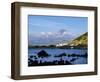 View towards Porto Pim Whaling Station and Pico Mounain, Faial Island, Azores, Portugal, Atlantic,-Karol Kozlowski-Framed Photographic Print