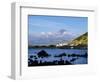 View towards Porto Pim Whaling Station and Pico Mounain, Faial Island, Azores, Portugal, Atlantic,-Karol Kozlowski-Framed Photographic Print