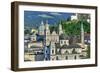 View towards Salzburg Cathedral, Collegiate Church and Fortress Hohensalzburg, Salzburg, Austria, E-Hans-Peter Merten-Framed Photographic Print