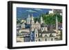 View towards Salzburg Cathedral, Collegiate Church and Fortress Hohensalzburg, Salzburg, Austria, E-Hans-Peter Merten-Framed Photographic Print