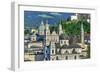 View towards Salzburg Cathedral, Collegiate Church and Fortress Hohensalzburg, Salzburg, Austria, E-Hans-Peter Merten-Framed Photographic Print