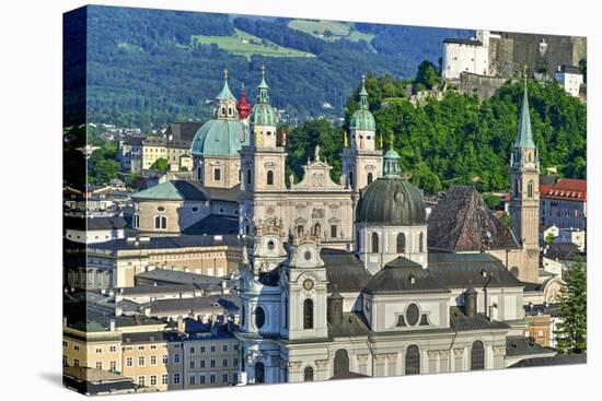 View towards Salzburg Cathedral, Collegiate Church and Fortress Hohensalzburg, Salzburg, Austria, E-Hans-Peter Merten-Stretched Canvas