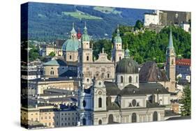 View towards Salzburg Cathedral, Collegiate Church and Fortress Hohensalzburg, Salzburg, Austria, E-Hans-Peter Merten-Stretched Canvas