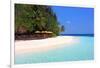 View towards the Angsana Ihuru Hotel, Ihuru Island, North Male Atoll, Maldives-null-Framed Premium Giclee Print