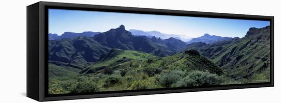 View West from Route Gc210, with Roque Bentayga on the Left, Gran Canaria, Canary Islands, Spain-Kim Hart-Framed Stretched Canvas