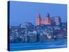 View with Duomo from Beach, Cefalu, Sicily, Italy-Walter Bibikow-Stretched Canvas