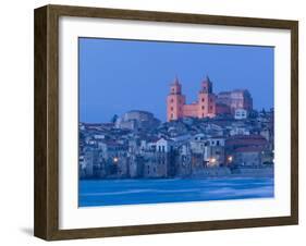 View with Duomo from Beach, Cefalu, Sicily, Italy-Walter Bibikow-Framed Premium Photographic Print