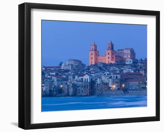 View with Duomo from Beach, Cefalu, Sicily, Italy-Walter Bibikow-Framed Premium Photographic Print