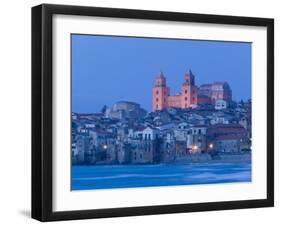 View with Duomo from Beach, Cefalu, Sicily, Italy-Walter Bibikow-Framed Premium Photographic Print