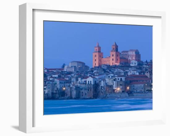 View with Duomo from Beach, Cefalu, Sicily, Italy-Walter Bibikow-Framed Premium Photographic Print