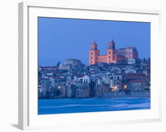 View with Duomo from Beach, Cefalu, Sicily, Italy-Walter Bibikow-Framed Photographic Print