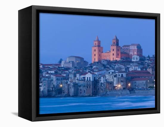 View with Duomo from Beach, Cefalu, Sicily, Italy-Walter Bibikow-Framed Stretched Canvas