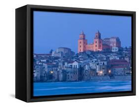 View with Duomo from Beach, Cefalu, Sicily, Italy-Walter Bibikow-Framed Stretched Canvas