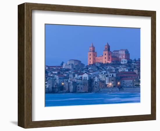 View with Duomo from Beach, Cefalu, Sicily, Italy-Walter Bibikow-Framed Photographic Print