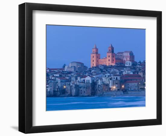 View with Duomo from Beach, Cefalu, Sicily, Italy-Walter Bibikow-Framed Photographic Print