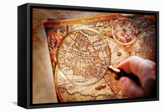 Viewed Through A Magnifying Glass North America On The Old Map-Volff-Framed Stretched Canvas