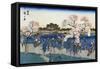 Viewing Cherry Blossoms along the Sumida River, Japanese Wood-Cut Print-Lantern Press-Framed Stretched Canvas
