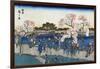 Viewing Cherry Blossoms along the Sumida River, Japanese Wood-Cut Print-Lantern Press-Framed Art Print