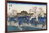 Viewing Cherry Blossoms along the Sumida River, Japanese Wood-Cut Print-Lantern Press-Framed Art Print