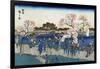 Viewing Cherry Blossoms along the Sumida River, Japanese Wood-Cut Print-Lantern Press-Framed Art Print