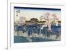 Viewing Cherry Blossoms along the Sumida River, Japanese Wood-Cut Print-Lantern Press-Framed Premium Giclee Print