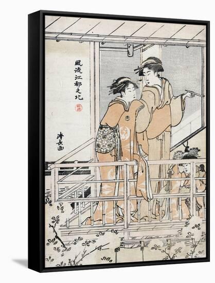 Viewing Cherry Blossoms-Torii Kiyonaga-Framed Stretched Canvas