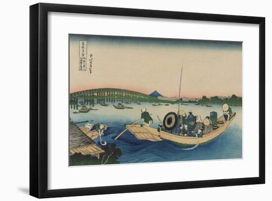 Viewing Sunset over Ryogoku Bridge from the Ommaya Embankment-Katsushika Hokusai-Framed Premium Giclee Print