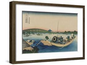 Viewing Sunset over Ryogoku Bridge from the Ommaya Embankment-Katsushika Hokusai-Framed Premium Giclee Print