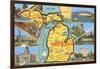 Views and Map of Michigan-null-Framed Art Print