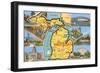 Views and Map of Michigan-null-Framed Art Print