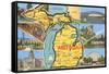 Views and Map of Michigan-null-Framed Stretched Canvas