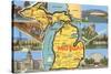 Views and Map of Michigan-null-Stretched Canvas