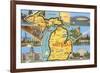 Views and Map of Michigan-null-Framed Premium Giclee Print