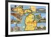 Views and Map of Michigan-null-Framed Premium Giclee Print