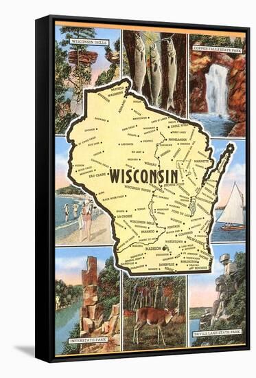 Views and Map of Wisconsin-null-Framed Stretched Canvas