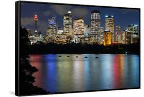 Views of Sydney city skyline after dark from Mrs Macquarie's Chair, Sydney, New South Wales, Austra-Andrew Michael-Framed Stretched Canvas