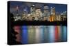 Views of Sydney city skyline after dark from Mrs Macquarie's Chair, Sydney, New South Wales, Austra-Andrew Michael-Stretched Canvas