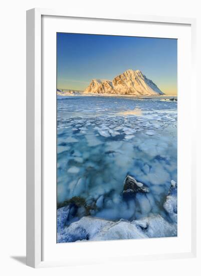 Views of the Mountains of Gymsoya (Gimsoya) from Smorten Reflected in the Clear Sea-Roberto Moiola-Framed Photographic Print