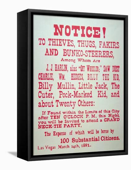 Vigilante Notice of 1882-American School-Framed Stretched Canvas