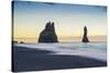 Vik, Southern Iceland. Reynisfjara Beach and Rock Formations.-Marco Bottigelli-Stretched Canvas