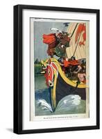 Viking Blowing the Horn on a Longship as it Approaches the Norse Coast-Louis Bombled-Framed Giclee Print