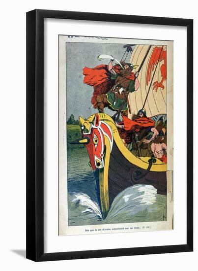 Viking Blowing the Horn on a Longship as it Approaches the Norse Coast-Louis Bombled-Framed Giclee Print