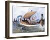 Viking Boat in Transit Towards Normandy, Watercolor, 19th Century-null-Framed Giclee Print