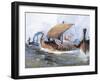 Viking Boat in Transit Towards Normandy, Watercolor, 19th Century-null-Framed Giclee Print